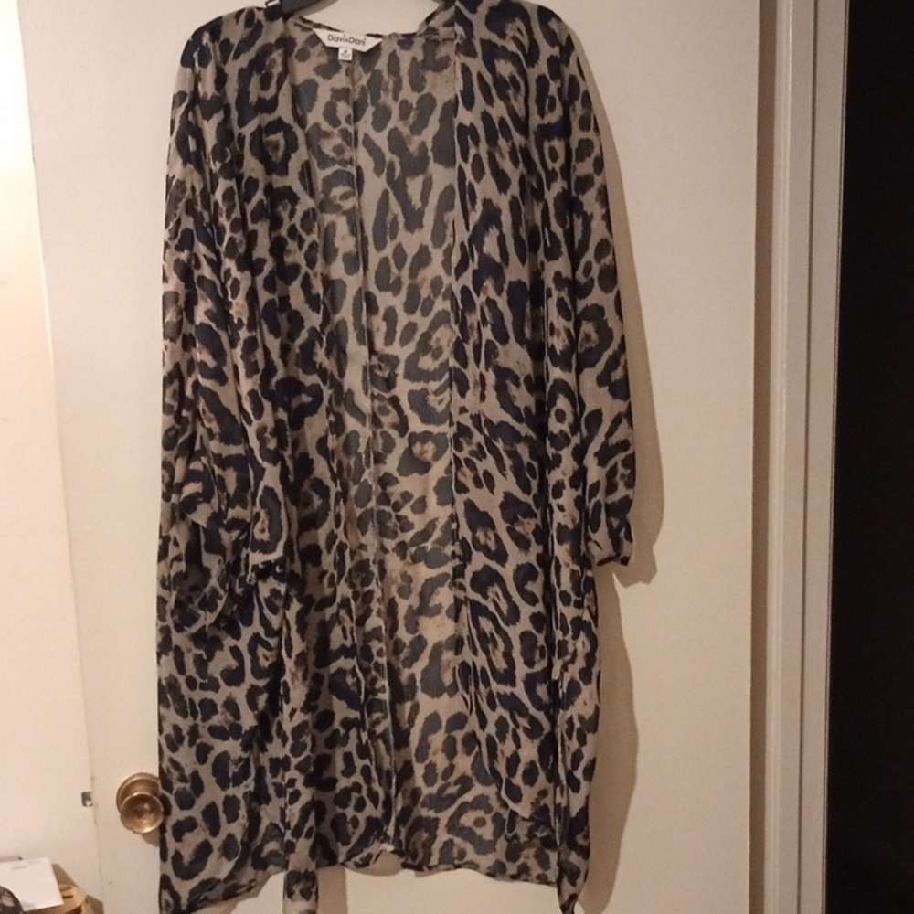 Leopard Print Sheer Kimono - Picture 1 of 5